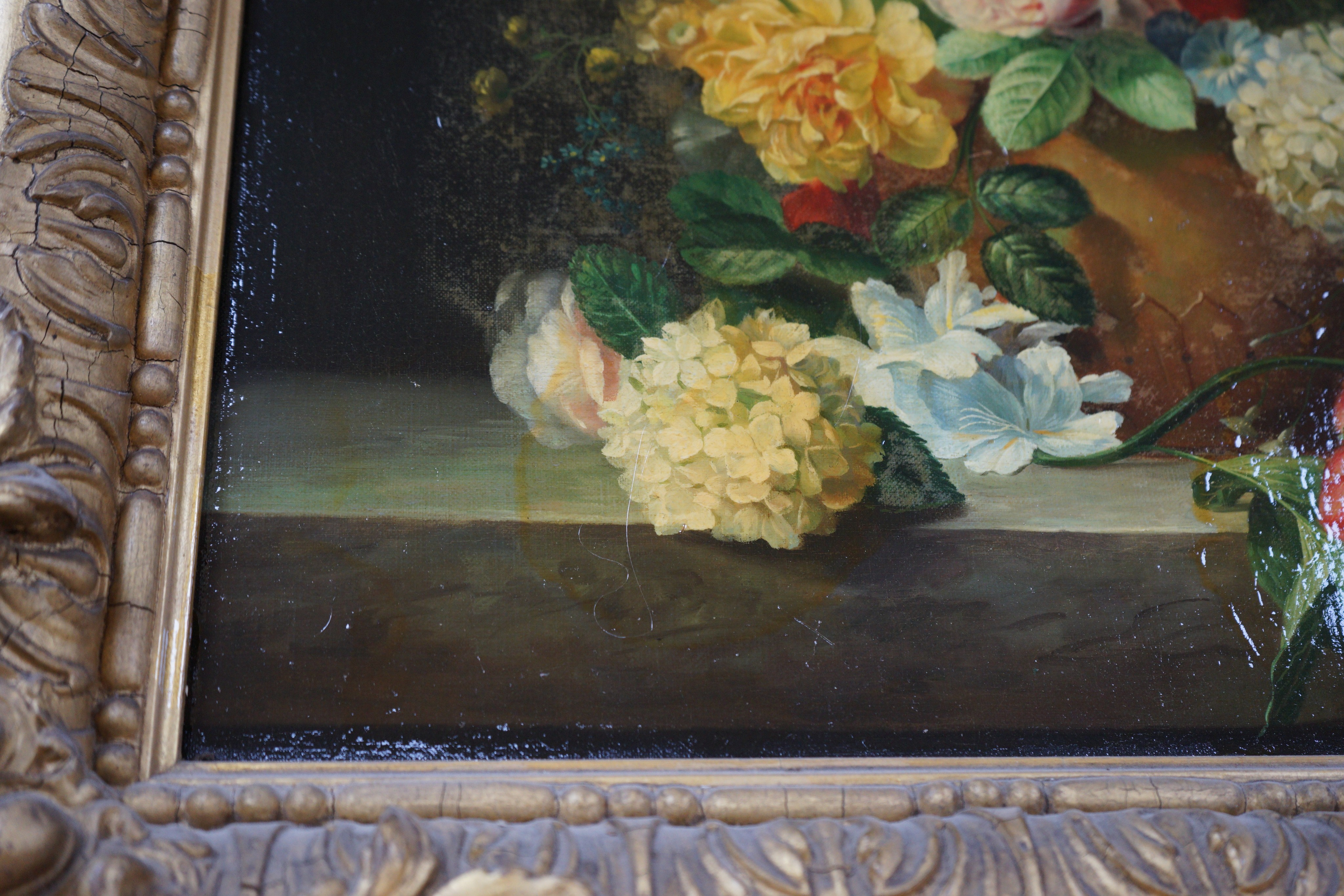 Continental School, oleograph, Still life of flowers in a vase, 61 x 50cm